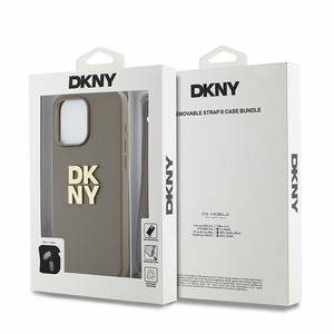 DKNY Dėklas telefonui su dirželiu ir logotipu iPhone 15 Pro - smėlio spalvos