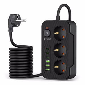 TECH-PROTECT PC3X6 ILGINTUVAS 3 USB & 3 TYPE-C & 3 LIZDŲ 200CM JUODAS