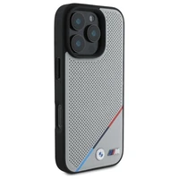 BMW M perforuotas trispalvės linijos magnetinis dėklas telefonui iPhone 16 Pro Max - pilkas