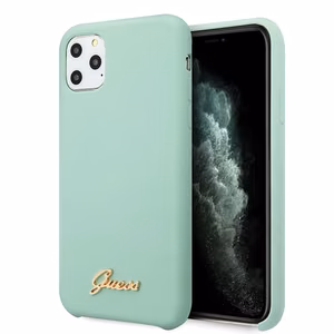 Guess GUHCN65LSLMGG iPhone 11 Pro Max žalias kietas dėklas Silikoninis Vintage Gold Logo