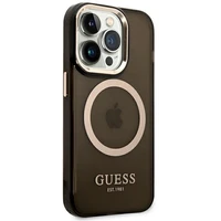 Guess GUHMP14XHTCMK iPhone 14 Pro Max 6.7" juodas/juodas kietas dėklas Auksinis kontūras Pusiau permatomas Magnetinis