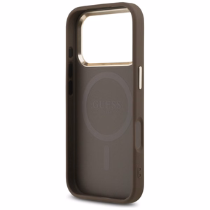 Guess PU Leather 4G Strass Triangle Logo Gold Frame MagSafe dėklas Apple iPhone 18 Pro, rudas