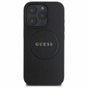 Guess grūdėtas auksinio žiedo magnetinis dėklas telefonui iPhone 16 Pro Max - juoda