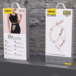 Dudao L20MAX 4in1 kabelis / dirželis USB-A / USB-C / Lightning PD QC 65W 1.5m – rožinis