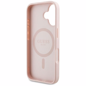 Guess Grained Hot Stamp Peony trikampio logotipo magnetinis dėklas telefonui iPhone 16 - rožinis
