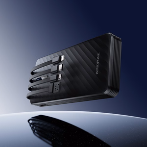 Borofone BJ84 Smooth išorinė baterija 10000mAh USB su USB, Type-C, Lightning ir Micro USB kabeliais juoda