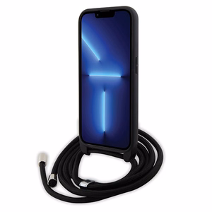Karl Lagerfeld kryžminis Saffiano metalinis ženkliukas Karl & Choupette dėklas telefonui iPhone 15 Pro - juodas