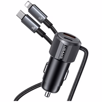 Automobilinis įkroviklis USAMS YT Series CC287 66W 1xUSB-A 1xUSB-C + laidas 2w1 USB-C/Lightning tamsus