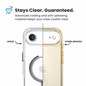 Speck Presidio Perfect-Clear MagSafe dėklas, skirtas iPhone Air, „Clear / Silver“ spalvos
