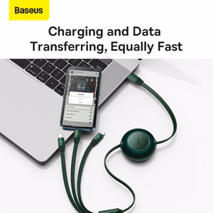 Kabelis Bright Mirror 2 3 in 1 - Type C į Micro USB, Lightning, Type C - 100W 1,1 metro (CAMJ010206) žalias