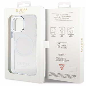 Guess Metal Outline MagSafe dėklas iPhone 12 / iPhone 12 Pro – sidabrinis