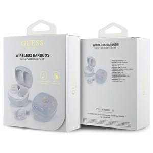 Guess Bluetooth ausinės GUTWSJ144ESH TWS + įkrovimo stotelė baltos/baltos perlamutrinės 4G spausdintas logotipas