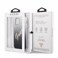 Guess GUHCP12LPCUGLSBK iPhone 12 Pro Max 6.7" juoda/juoda kietas dėklas Glitter Gradient Script