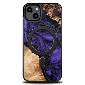 Medinis ir dervos dėklas telefonui iPhone 15 Plus Magnetinis Bewood Unique Violet - violetinė ir juodas