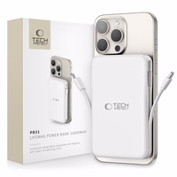 Tech-Protect LifeMag PB31 išorinė baterija su MagSafe 10000mAh 15W USB-C / USB-A / įmontuotu USB-C / Lightning kabeliais - balta