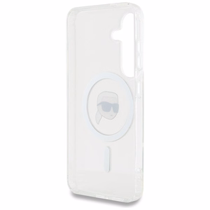 Dėklas Karl Lagerfeld Button Karl Head Printed Logo Magnetinis Samsung Galaxy S25 baltas
