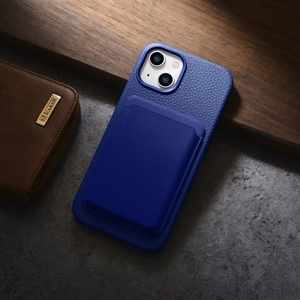 iCarer Litchi Premium odinis dėklas iPhone 14 Magnetinis odinis dėklas su MagSafe Tamsiai mėlynas (WMI14220709-DB)