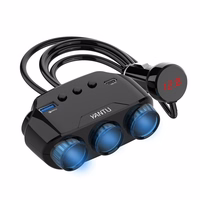 Automobilio cigarečių degiklio lizdo daliklis LM21 - 3 lizdai + USB + Type C - QC 3.0 PD 3A 122W su ekranu ir laidu