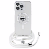 Karl Lagerfeld IML Choupette galva ir virvelė MagSafe iPhone 16 Pro dėklas - skaidrus