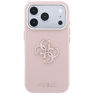 Guess Grained & Big Resin Logo dėklas iPhone 18 Pro / 17 Pro – rožinis