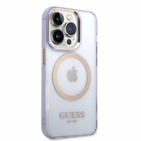 Guess Auksinis kontūras Permatomas Magnetinis dėklas iPhone 14 Pro Max 6.7" - violetinė