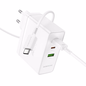 Borofone sieninis įkroviklis BN11 Imperial - USB + 2xType C - QC 3.0 PD 100W su Type C į Type C kabeliu baltas