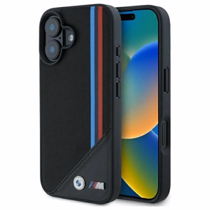 BMW M Meshed Tricolor Stripes MagSafe dėklas iPhone 16 - juodas