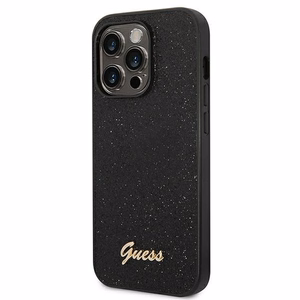 Guess Glitter Script dėklas telefonui iPhone 14 Pro - juodas