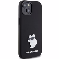 Karl Lagerfeld silikoninis Choupette Metal Pin dėklas telefonui iPhone 15 Plus / 14 Plus - juodas