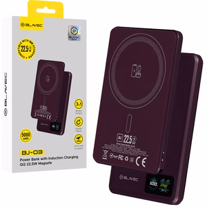 Blavec BJ-03 5000 mAh itin plonas magnetinis išorinis akumuliatorius su „MagSafe“, 7,8 mm, USB-C, 22,5 W, 3 viename (PBBJ03-MC5O) (spalva: violetinė; aliuminio korpusas)