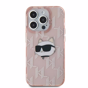 Karl Lagerfeld IML Choupette galvos ir monogramos dėklas iPhone 15 Pro - rožinė