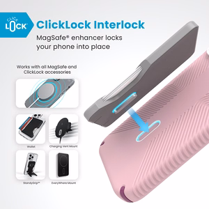 Speck Presidio2 Grip ClickLock & MagSafe dėklas, skirtas iPhone 16 Pro Max, „Wednesday Pink“ / „Boysenberry Purple“ / baltas