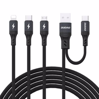 Dudao L3W USB-A/USB-C į Lightning/USB-C/MicroUSB 66W kabelis - juodas