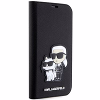 Karl Lagerfeld KLBKP14LSANKCPK iPhone 14 Pro 6.1" knygos tipo dėklas juodas Saffiano Karl & Choupette