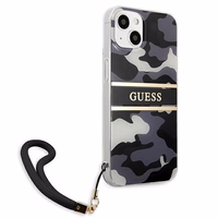 Guess GUHCP13MKCABBK iPhone 13 6.1" juodas/juodas kietas dėklas Camo Strap Collection