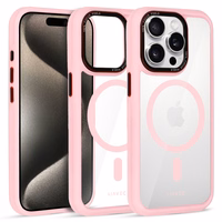 Liavec Hibridinis magnetinis skaidrus dėklas iPhone 15 Pro Max šviesiai rožinis