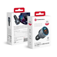 FORCELL F-ENERGY Alu automobilinis įkroviklis 2 x Type C + USB A PD QC4.0 SFC 2.0 4,5A 65W pilkas