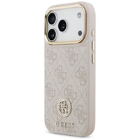 Guess 4G Strass Logo & Big Strap Metal Buttons Magnetinis dėklas telefonui iPhone 17 Pro - rožinė