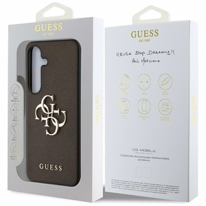 Guess Grained Big 4G Logo Small Classic Logo dėklas telefonui Samsung Galaxy S25 Plus rudas
