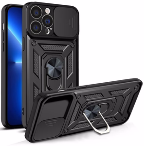 Hybrid Armor Camshield dėklas telefonui iPhone 13 Pro šarvuotas dėklas su kameros dangteliu juodas