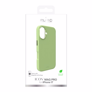 Pure Icon Magnetinis Pro skystas silikoninis dėklas iPhone 17, MagSafe suderinamas, su kameros apsauga ir aliuminio mygtukais - žalias