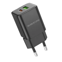 Borofone Sieninis įkroviklis BN14 Royal GaN - USB + Type C - QC 3.0 PD 30W juodas