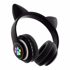Vaikiškos Bluetooth LED ausinės / katės ausytės, juodos