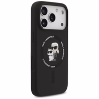 Karl Lagerfeld Silikoninis Karl&Choupette Žiedinis Magnetinis dėklas telefonui iPhone 17 Pro - juoda