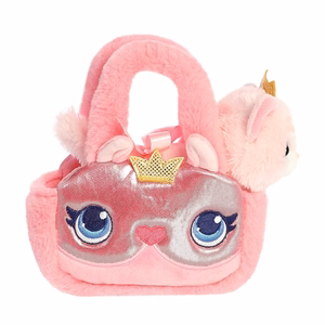 Fancy Pals ekologiškas pliušinis katytės princesės žaislas su auksine karūna rožiniame krepšelyje, 20 cm