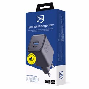 3mk Hyper Charger PD 33W GaN QC4+ PPS AFC FCP SCP 1A1C sieninis įkroviklis - juodas