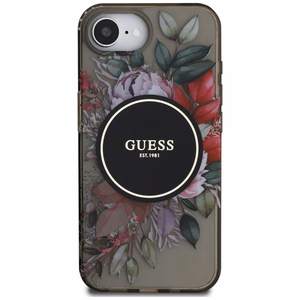 Guess IML Flowers Magnetinis dėklas telefonui iPhone 16e - juodas