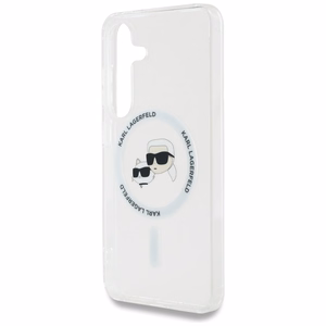 Dėklas telefonui Karl Lagerfeld Button Karl & Choupette Heads Išspausdintas logotipas MagSafe Samsung Galaxy S25 - baltas