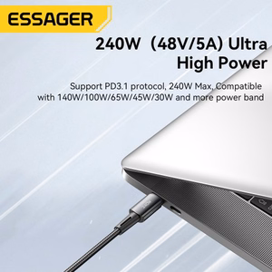 USB laidas Essager Ultra tamsiai pilkas Type-C / Type-C 200cm (iki 240W!!!)