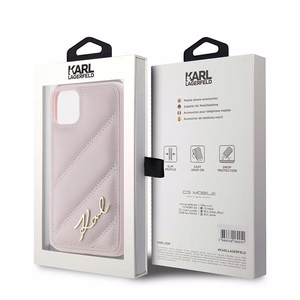 Karl Lagerfeld Diagonal Quilted Script dėklas telefonui iPhone 11 / Xr - rožinis